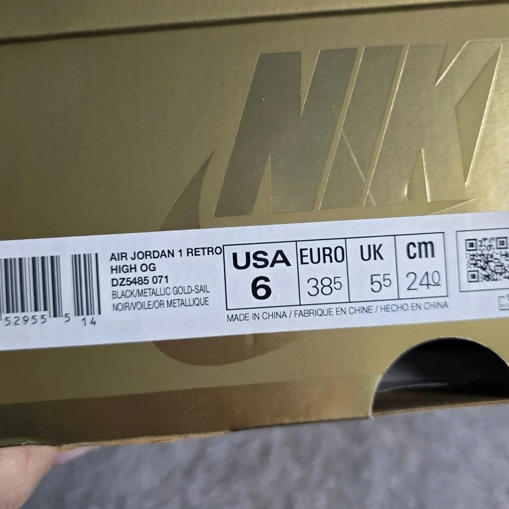 Nike Air Jordan 1 Retro High OG Black Metallic Gold Mens 6 Eu 38.5 DZ5485071 NIB